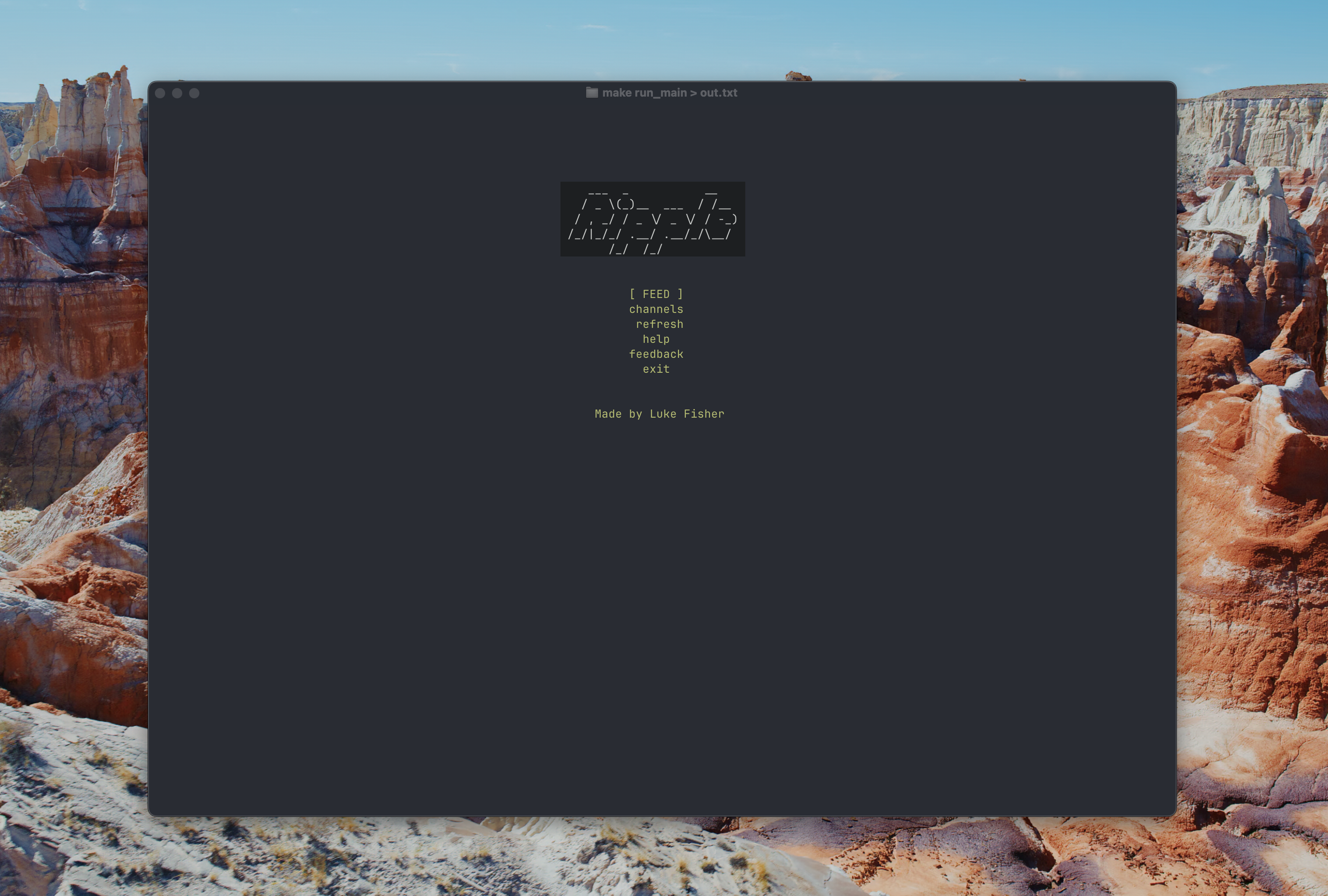 Main page of the application